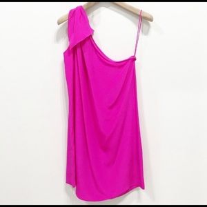 Hot Pink Tucker One Shoulder Dress